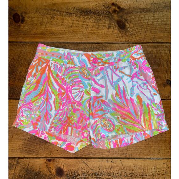 Lilly Pulitzer Womens Callahan Shorts Hot Pink Tropical Pockets Size 4 - Picture 1 of 8